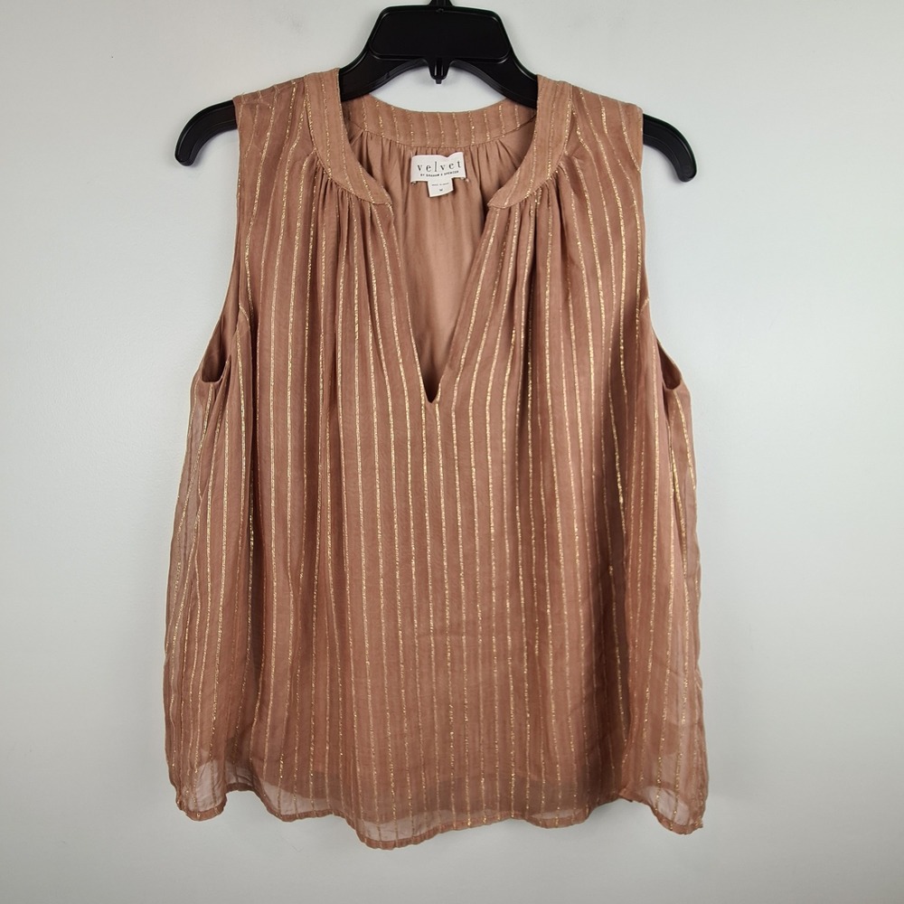 Velvet by Graham & Spencer Women Medium Tan Gold Metallic Striped Sleeveless Top
